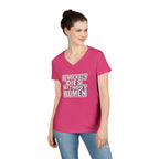 Empowering Women’s V-Neck T-Shirt - 'Democracy Dies Without Women' - Feminist Apparel