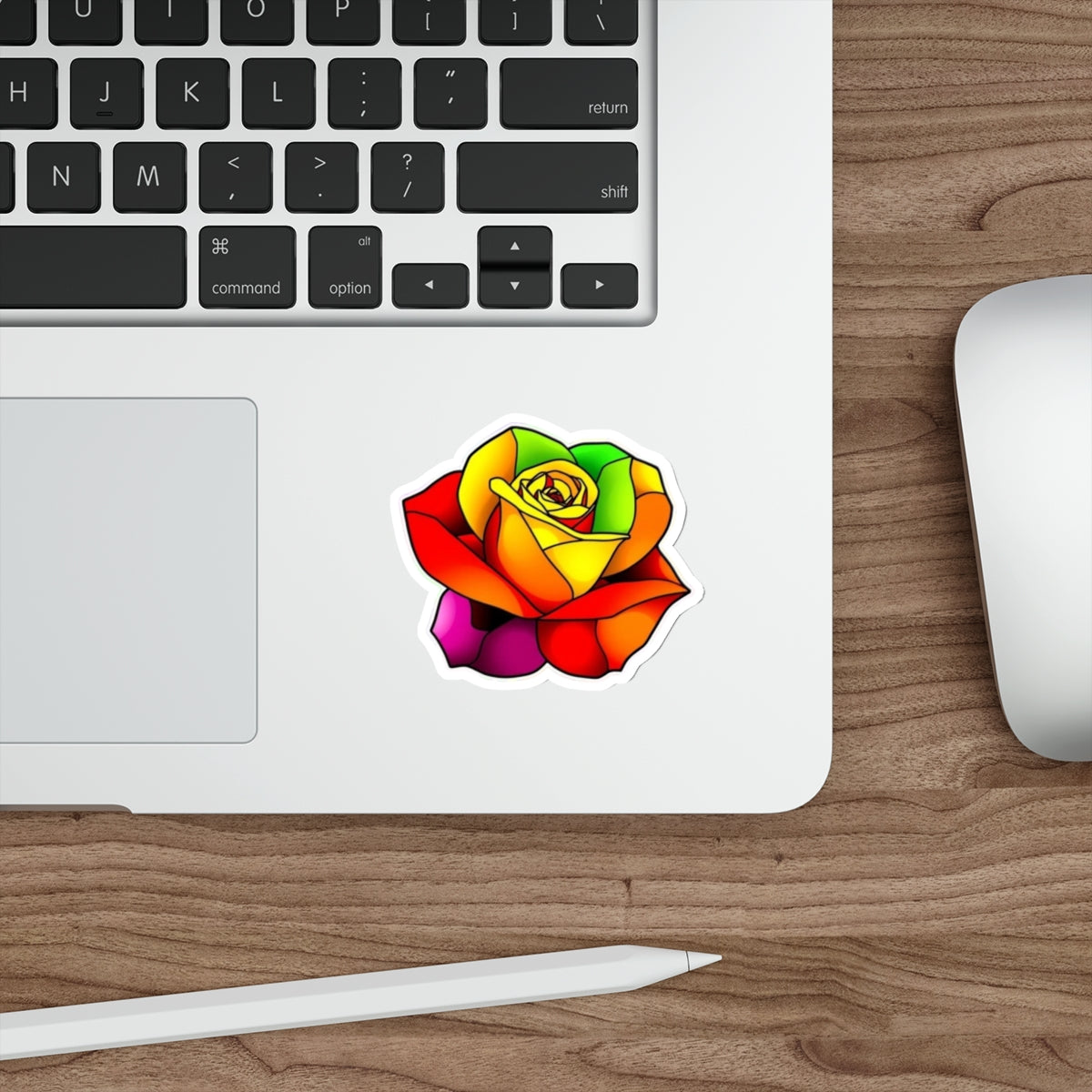 Die-Cut Stickers - Rose - Rainbow Stained Glass Design