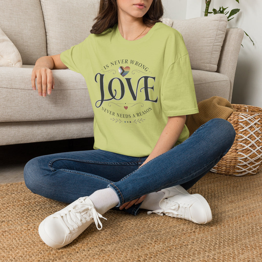 Love Is Never Wrong T-Shirt — LGBTQ+ Pride Heart Tee