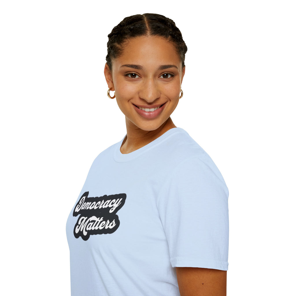 Democracy Matters T-Shirt — Retro Script Political Tee