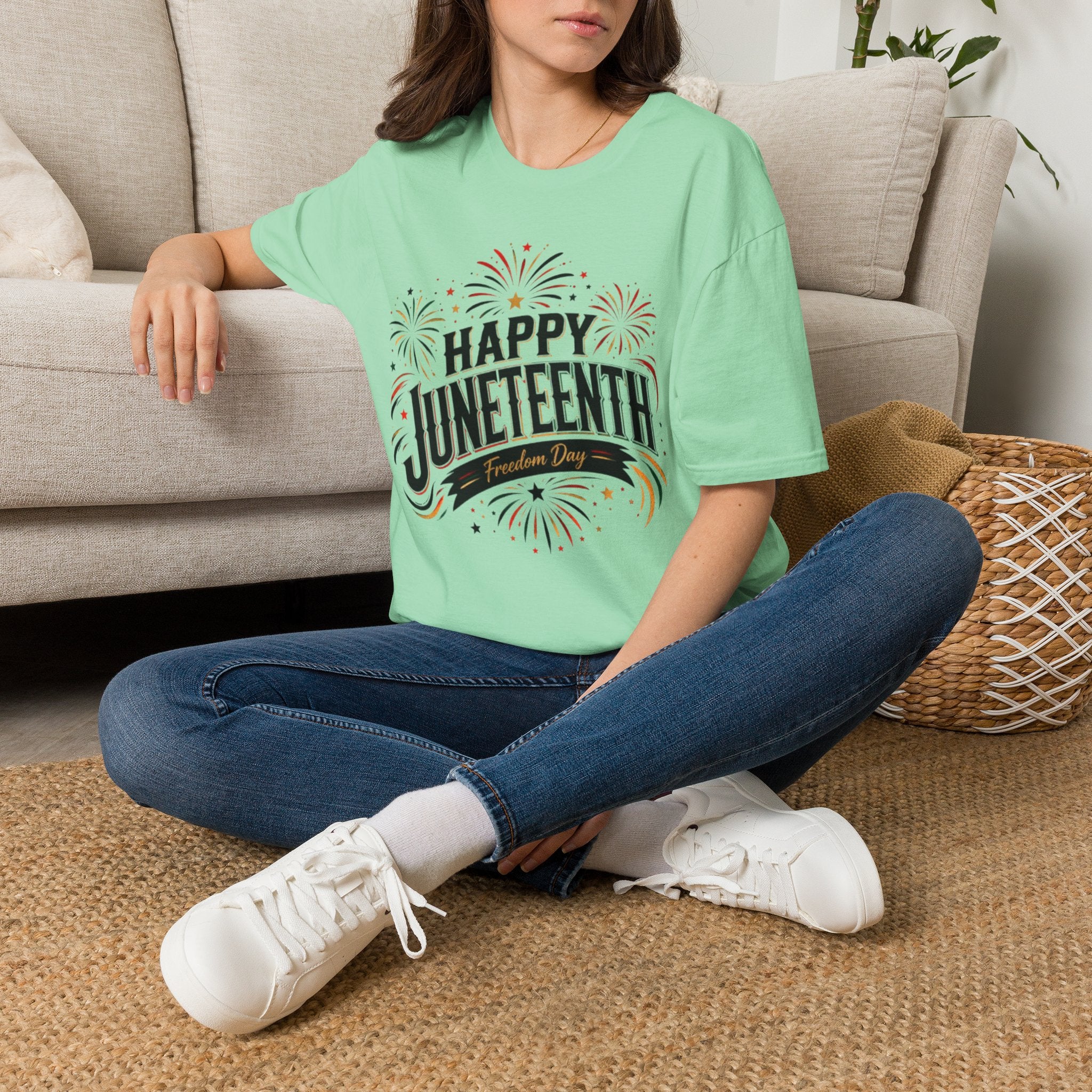 Juneteenth T-Shirt - "Happy Juneteenth" Fireworks Celebration Tee