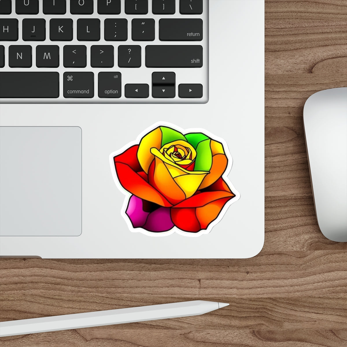Die-Cut Stickers - Rose - Rainbow Stained Glass Design
