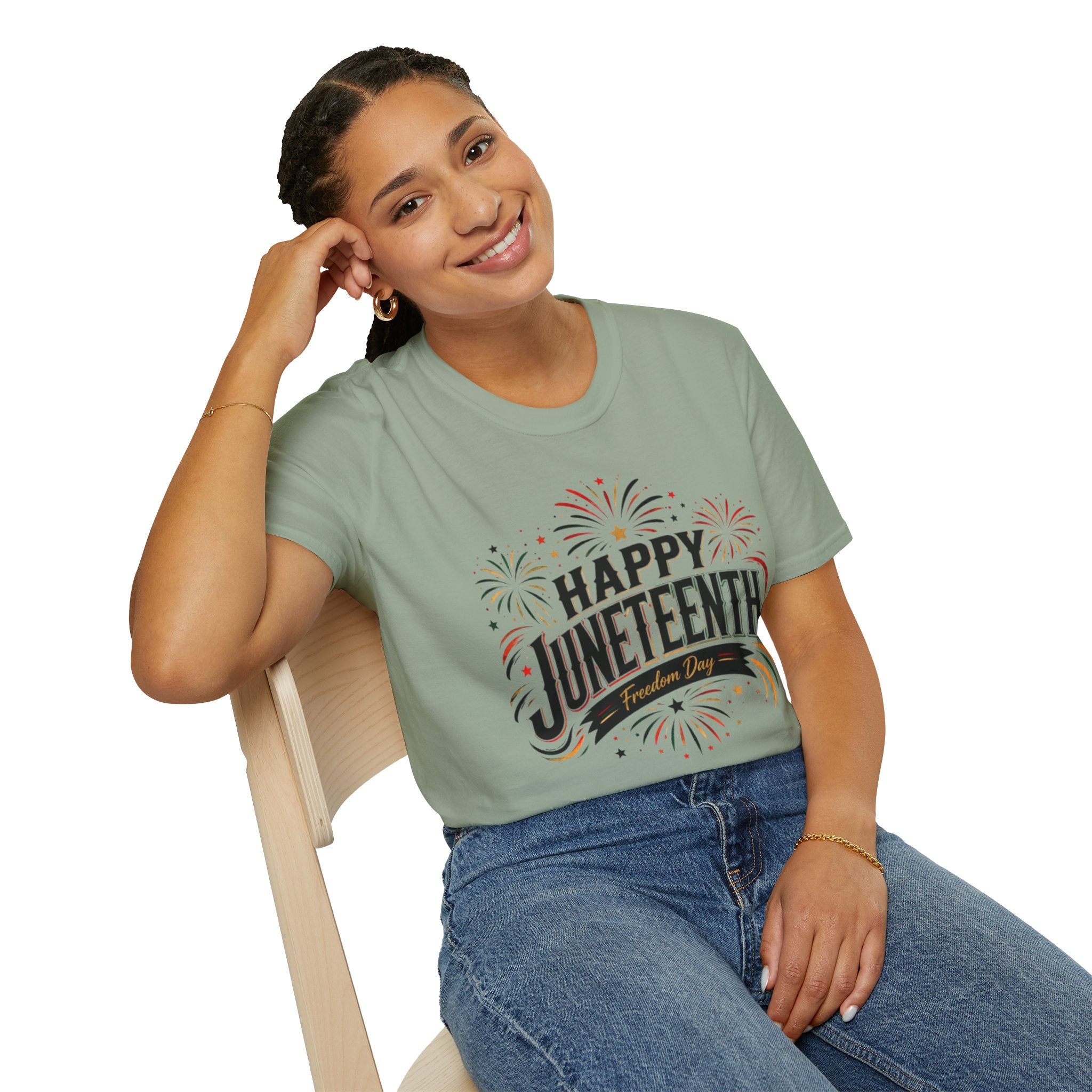 Juneteenth T-Shirt - "Happy Juneteenth" Fireworks Celebration Tee