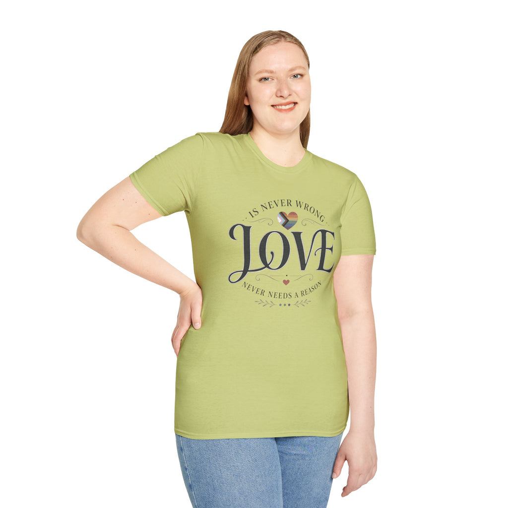 Love Is Never Wrong T-Shirt — LGBTQ+ Pride Heart Tee