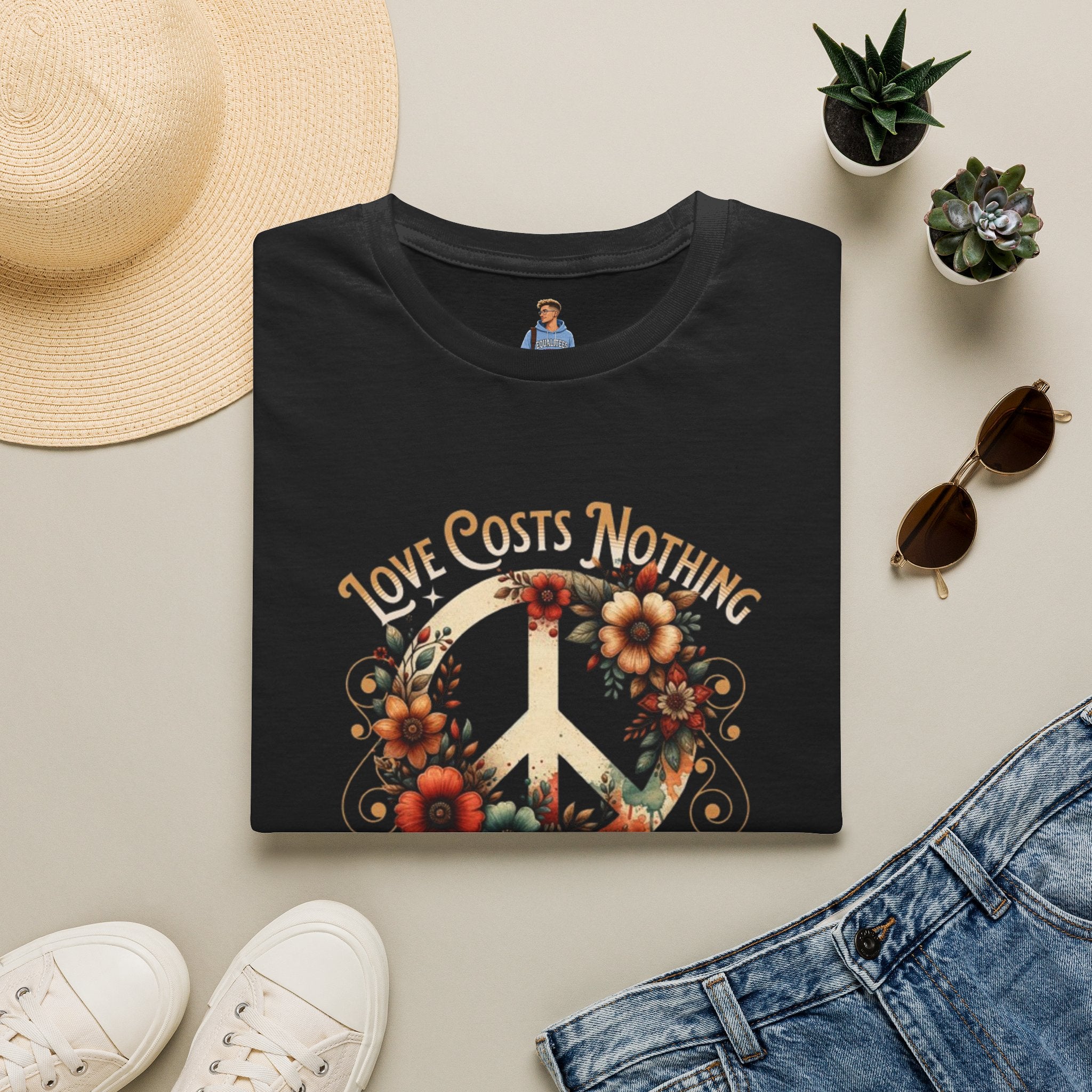 Unisex Softstyle T-Shirt - Love Costs Nothing, Give It Away Floral Peace Design