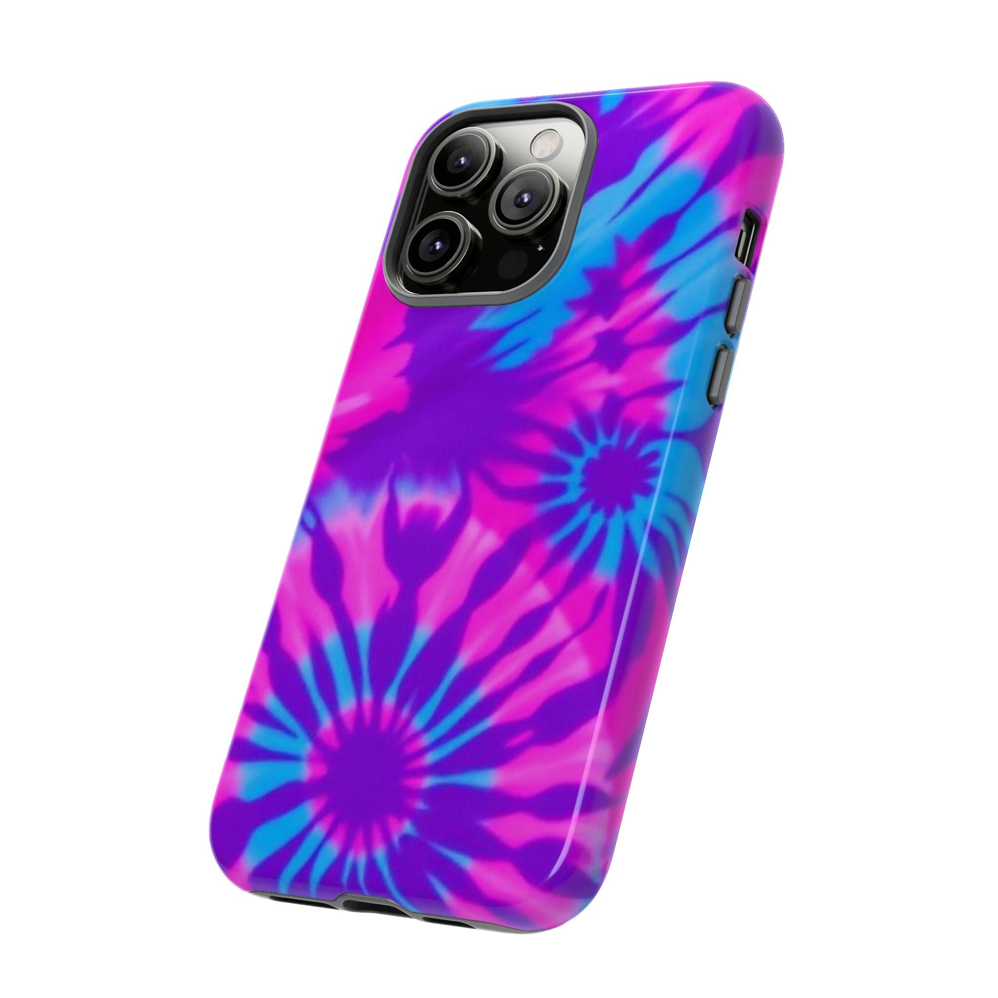 Tie-Dye Floral Phone Case for iPhone — Pink & Blue Retro Protective Tough Case