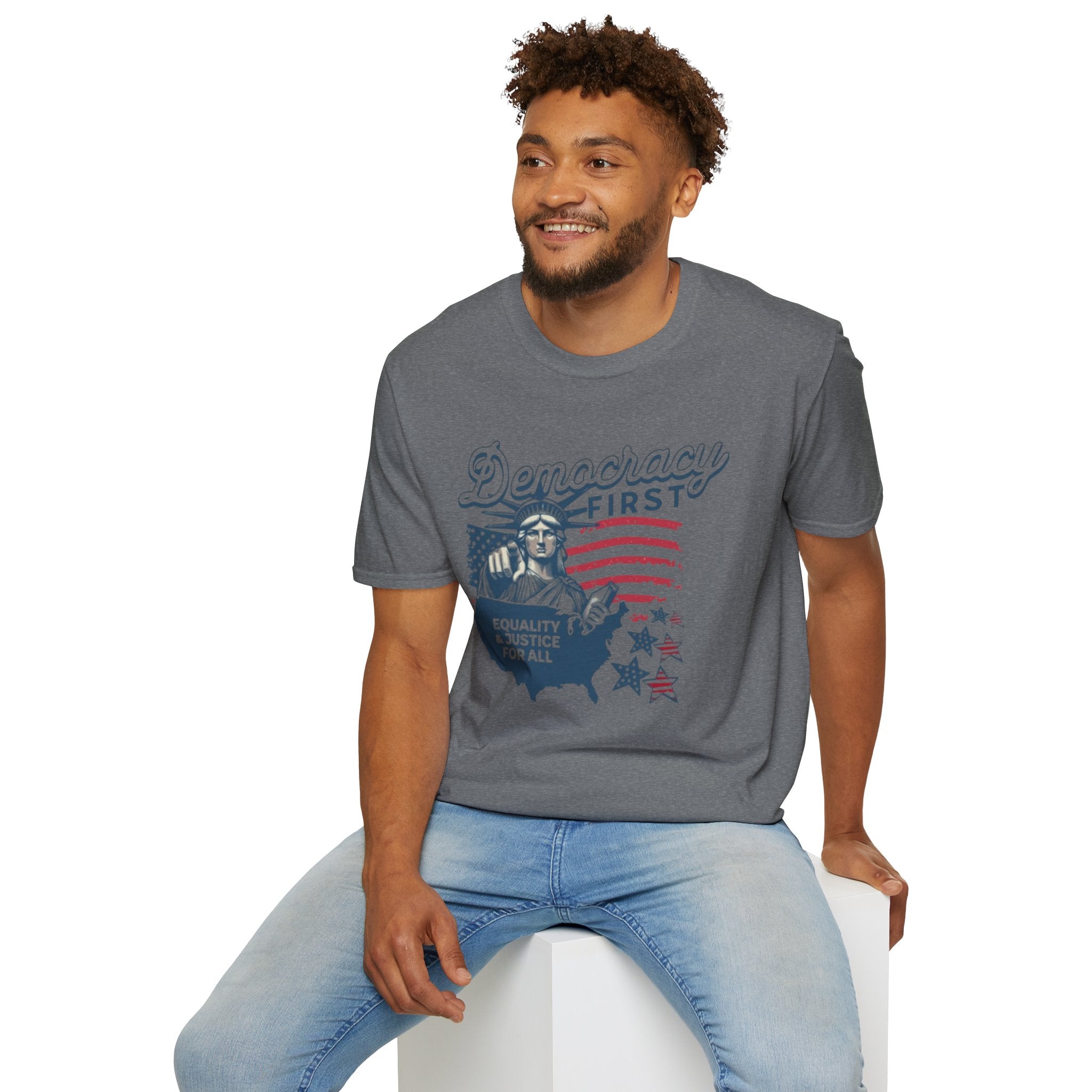 Democracy First T-Shirt | Unisex Softstyle Tee for Equality & Justice