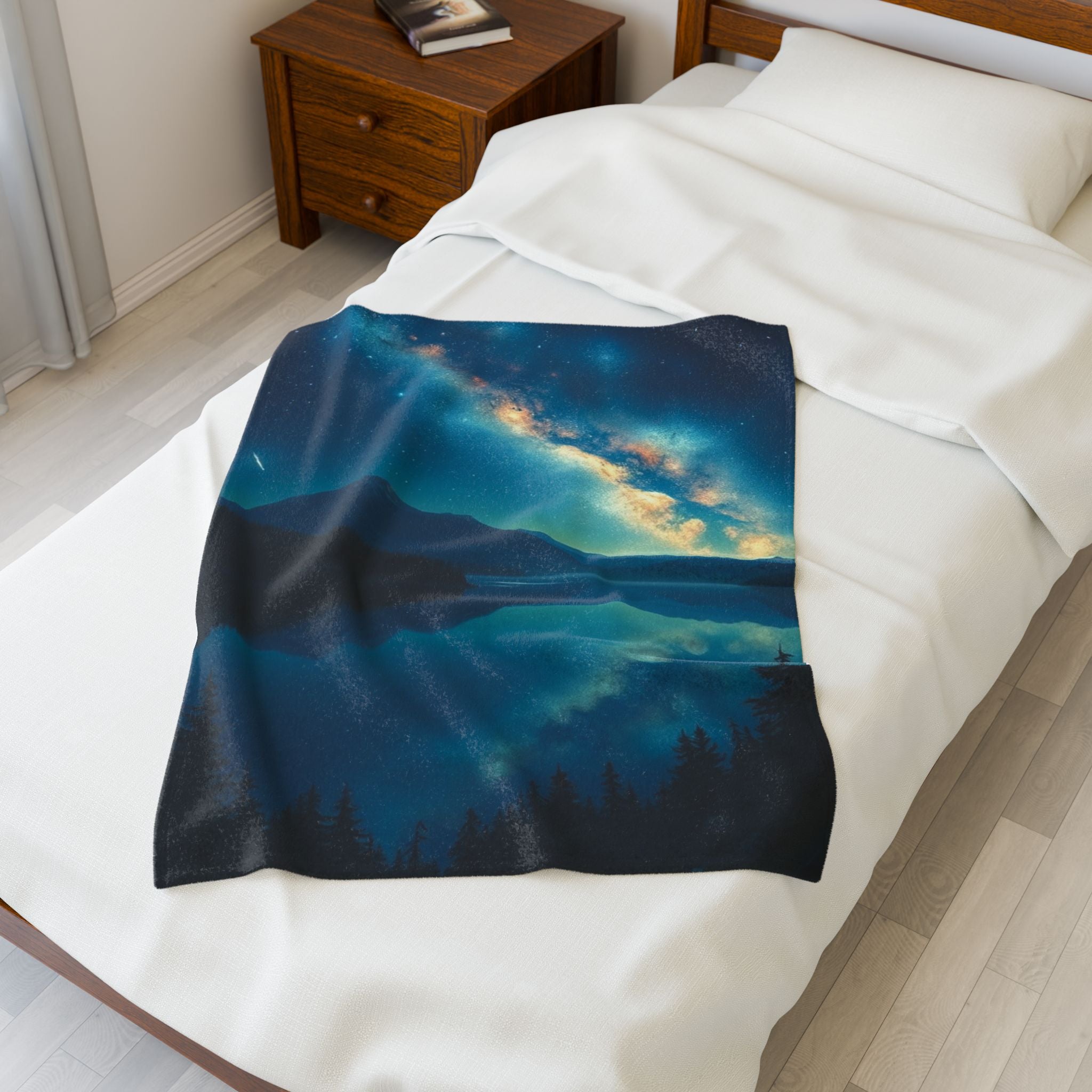 Milky Way over the Lake Velveteen Plush Blanket