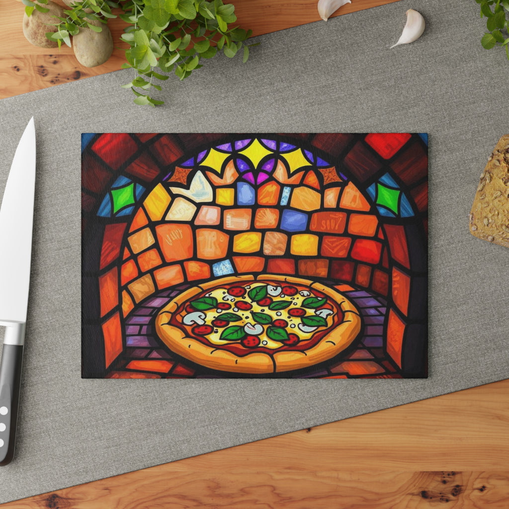 Stained Glass Pizza Cutting Board Colorful Kitchen Art for Food Lovers
