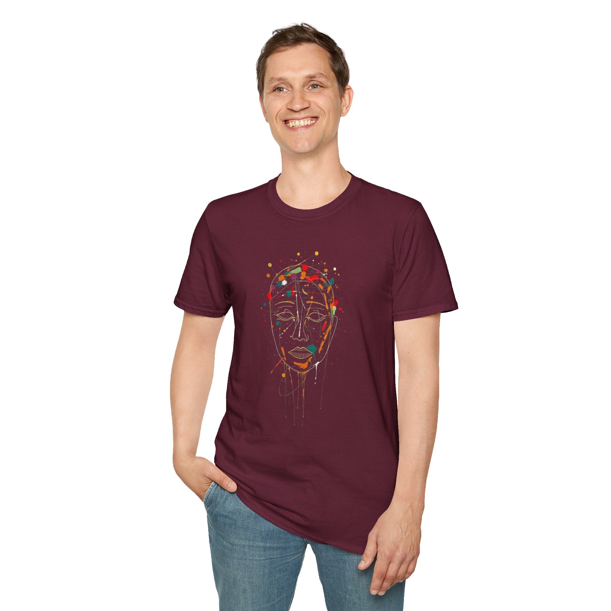 Abstract Rainbow Splatter Face Tee