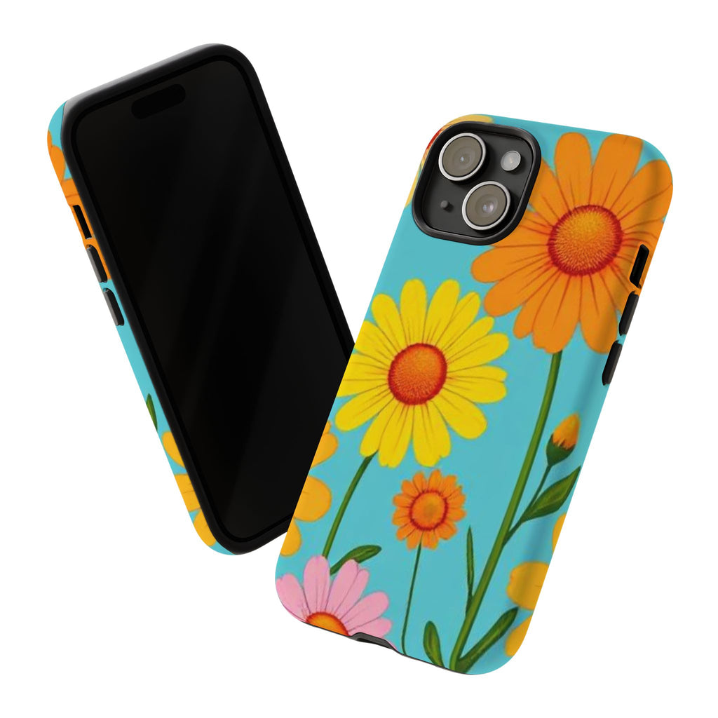 Floral Tough Phone Case for iPhone — Bright Daisy Garden Protective Cover