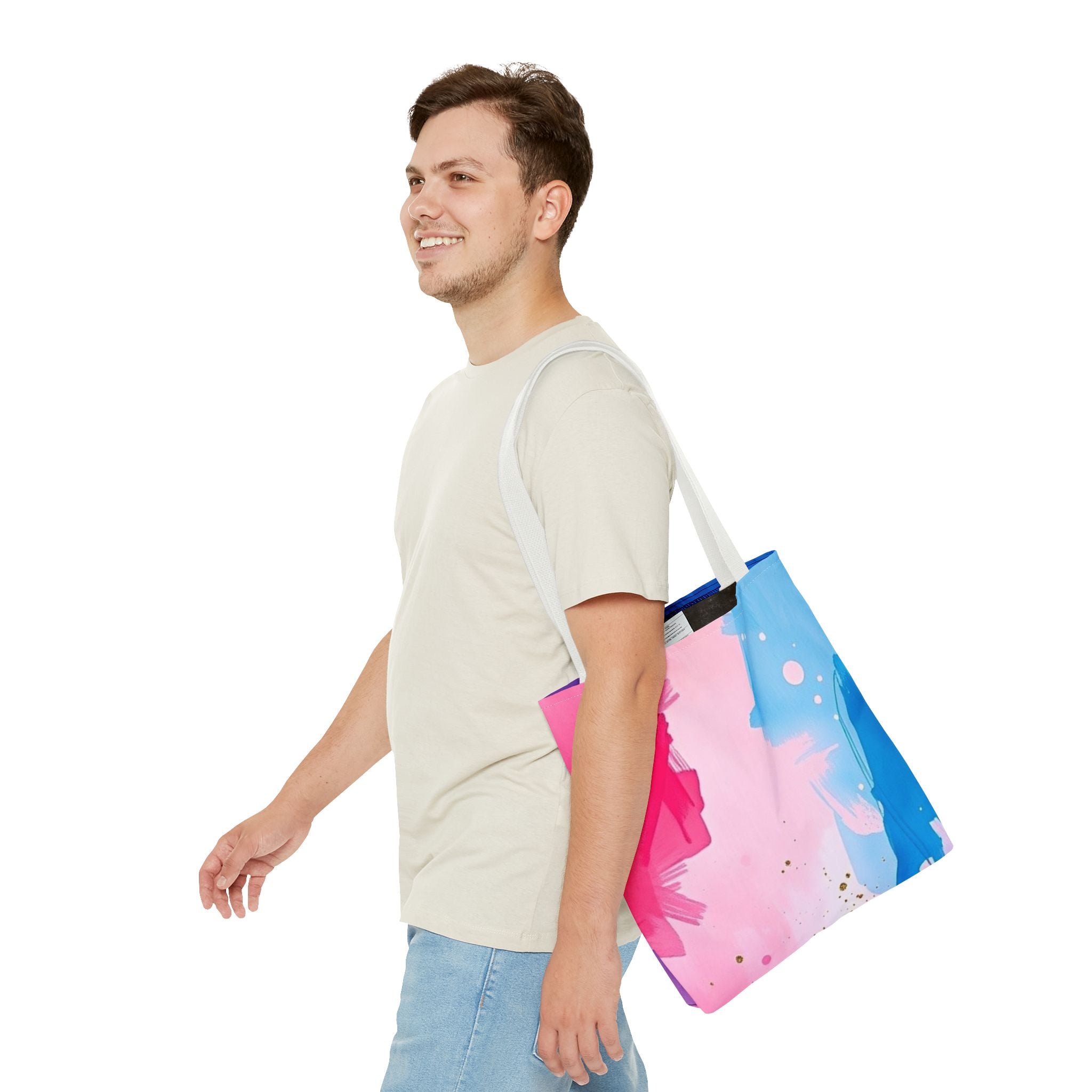 Pink, White and Blue Watercolor on Canvas Design - Tote Bag