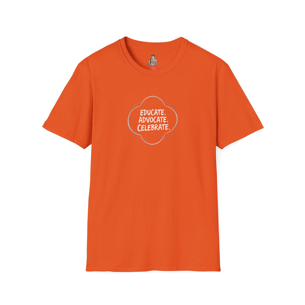Educate. Advocate. Celebrate. Minimalist Pride T-Shirt