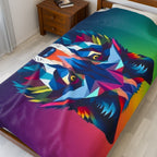 Fractal Wolf Velveteen Plush Blanket