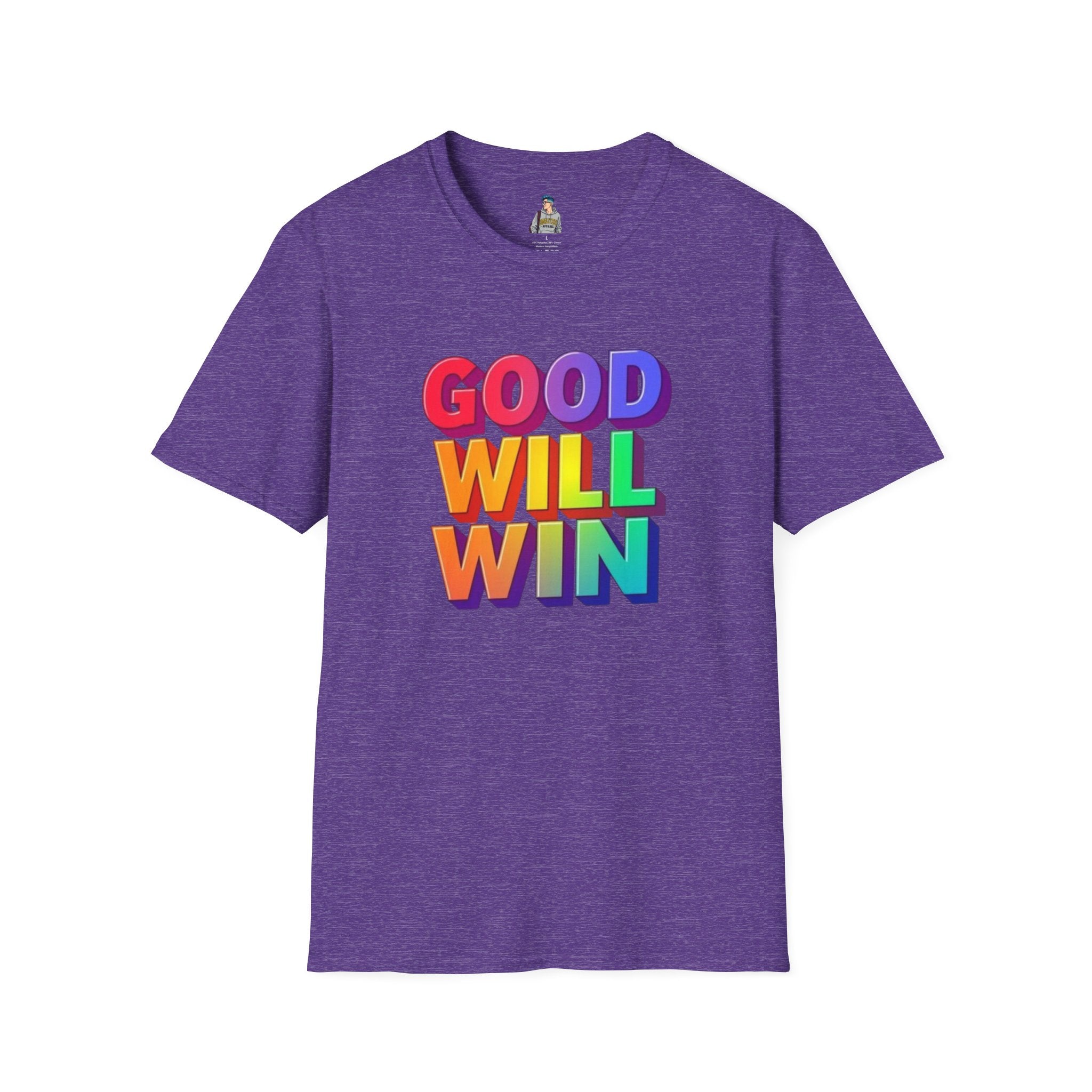 Unisex Softstyle T-Shirt - ' Rainbow Good Will Win' Positive Message Tee