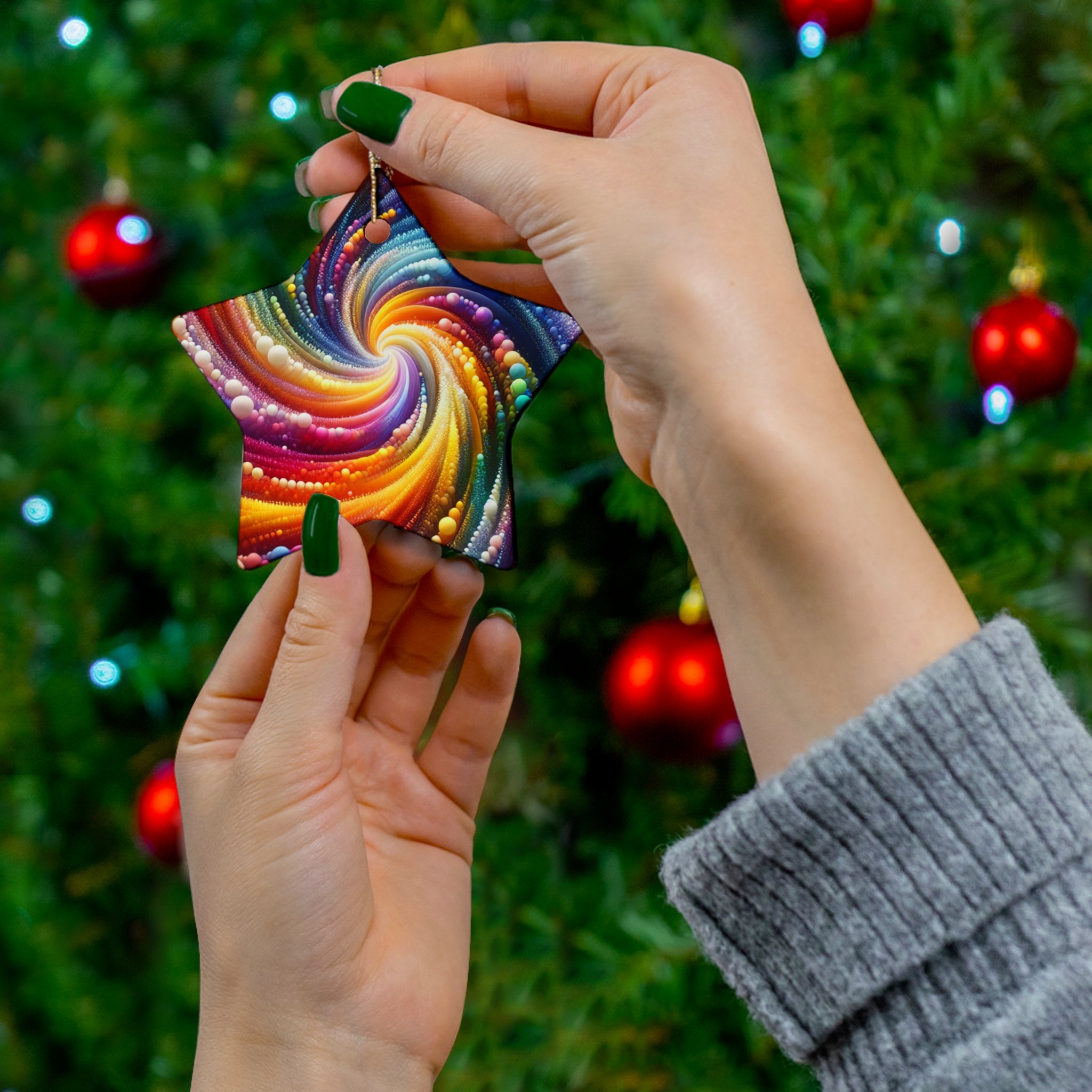 Vibrant Color Swirl Holiday Ceramic Ornaments - 4 Shapes for Festive Decor