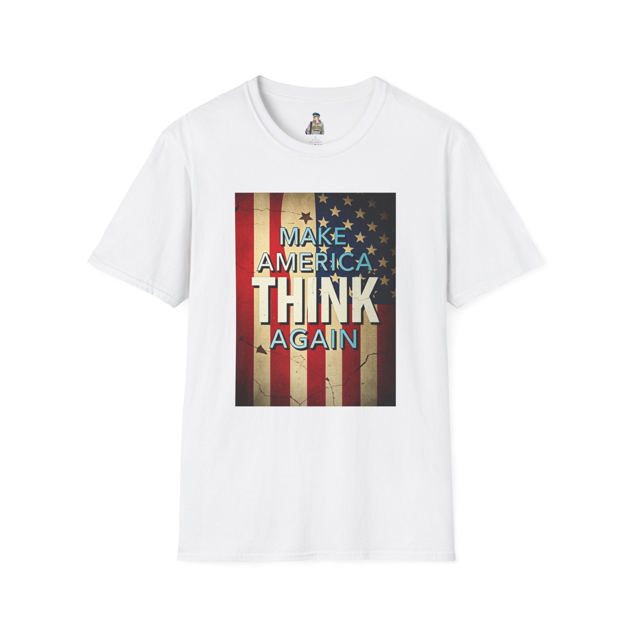 American Patriot Pride Unisex Softstyle T-Shirt, Make America Think Again Political Tee