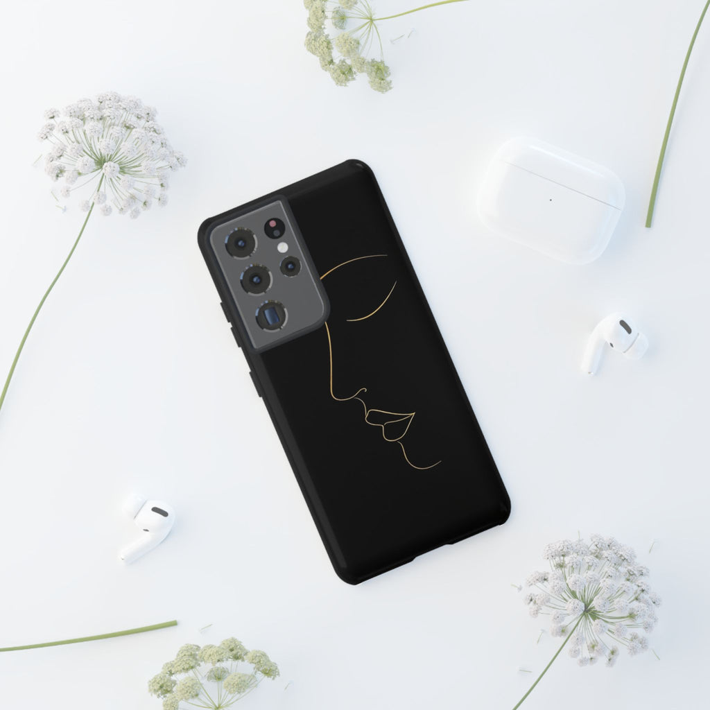 Android OR iPhone Compatible Cases - Gold Line Face Design - Unique Tough Cases