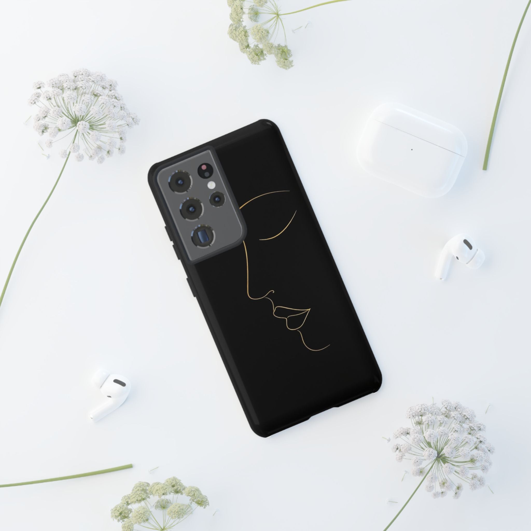 Android OR iPhone Compatible Cases - Gold Line Face Design - Unique Tough Cases