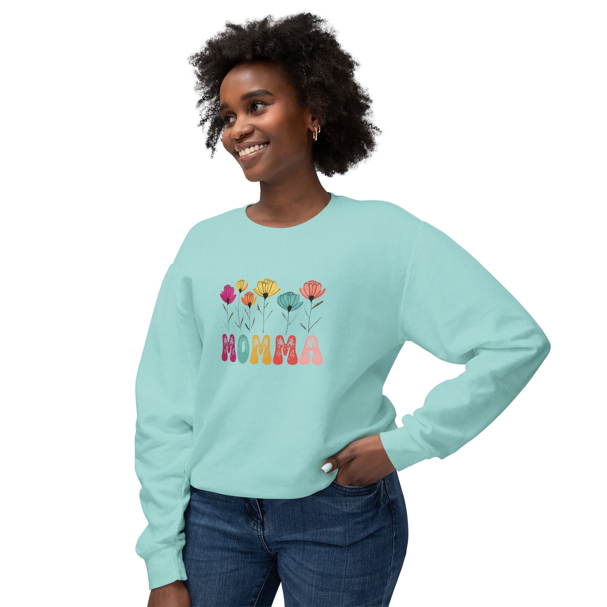 Unisex Lightweight Crewneck Sweatshirt - MAMA with Flowers