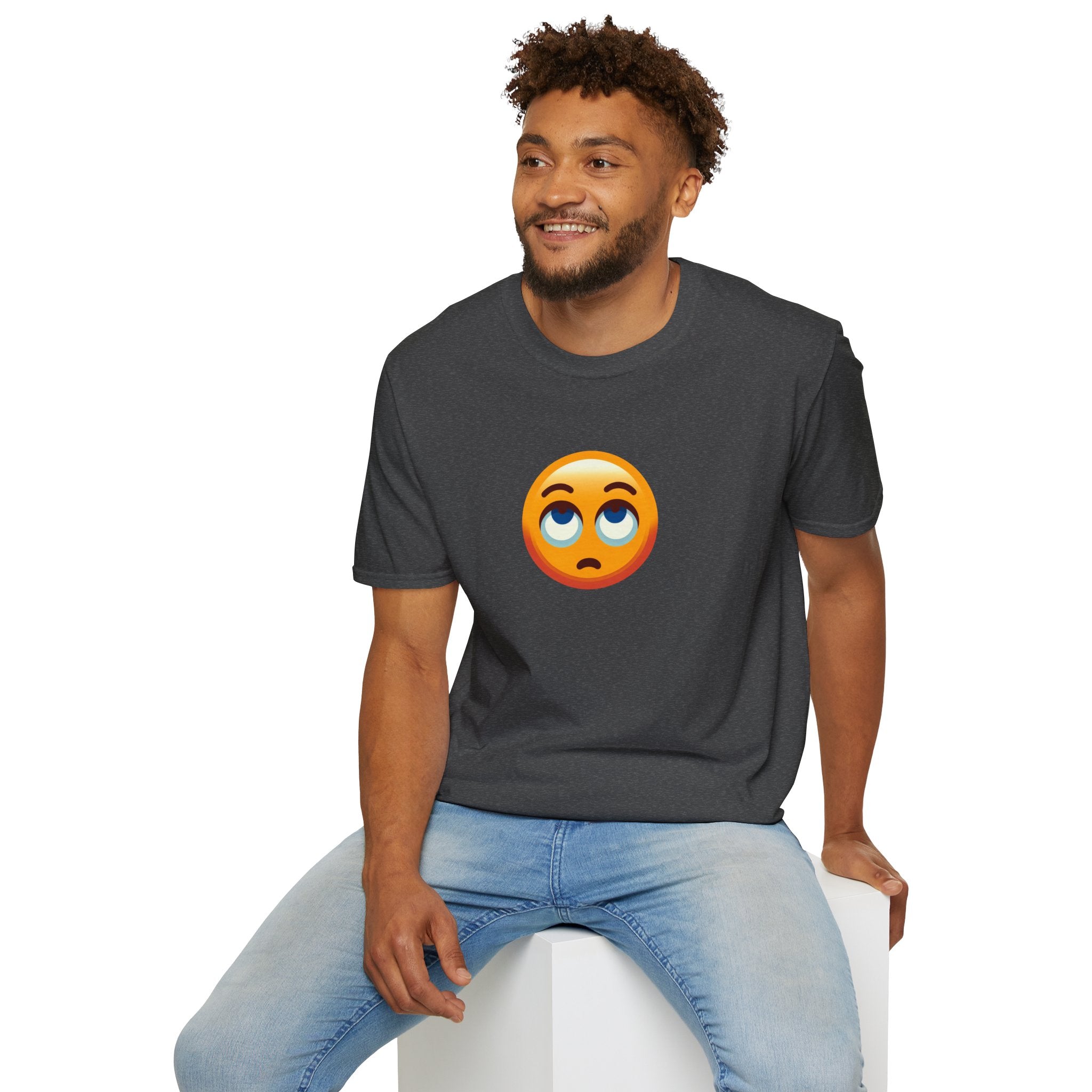 Unisex Softstyle T-Shirt with Eye Roll Emoji | Casual Graphic Tee for Everyday Humor