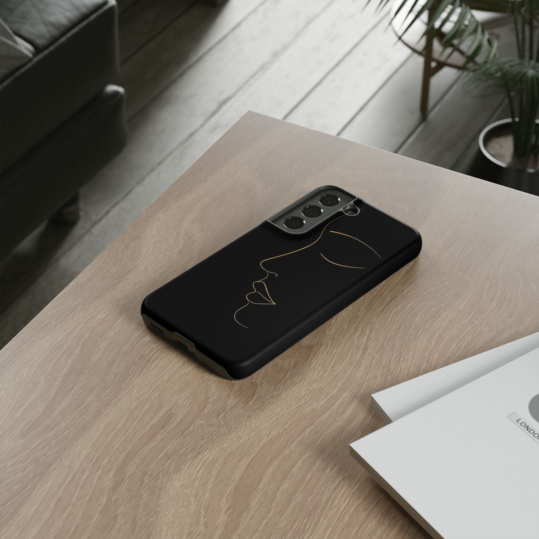 Android OR iPhone Compatible Cases - Gold Line Face Design - Unique Tough Cases