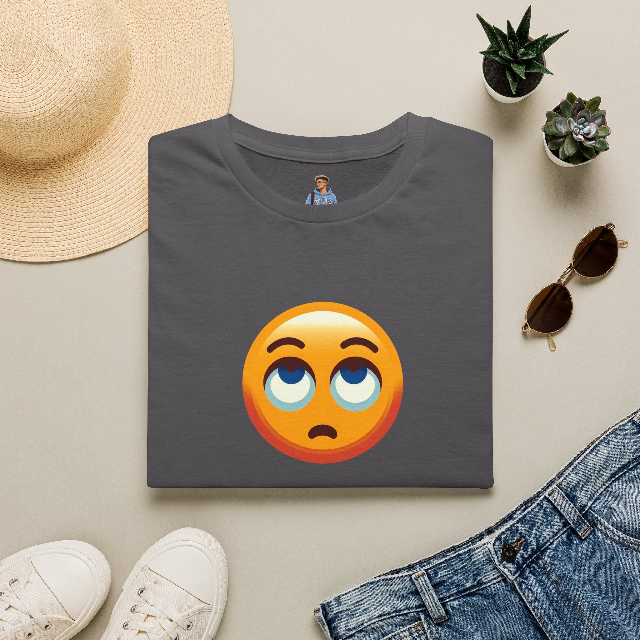 Unisex Softstyle T-Shirt with Eye Roll Emoji | Casual Graphic Tee for Everyday Humor
