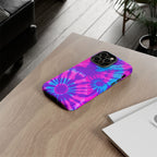 Tie-Dye Floral Phone Case for iPhone — Pink & Blue Retro Protective Tough Case