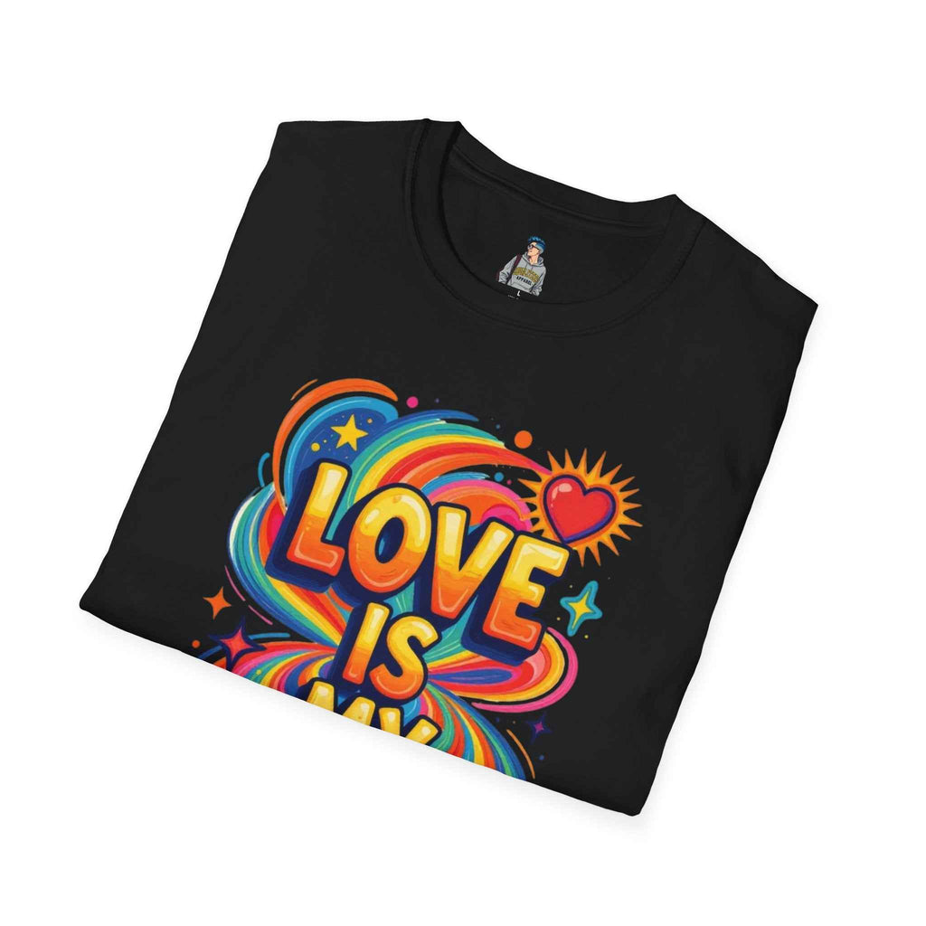 T-Shirt — "Love Is My Religion" Retro Rainbow Graphic Tee