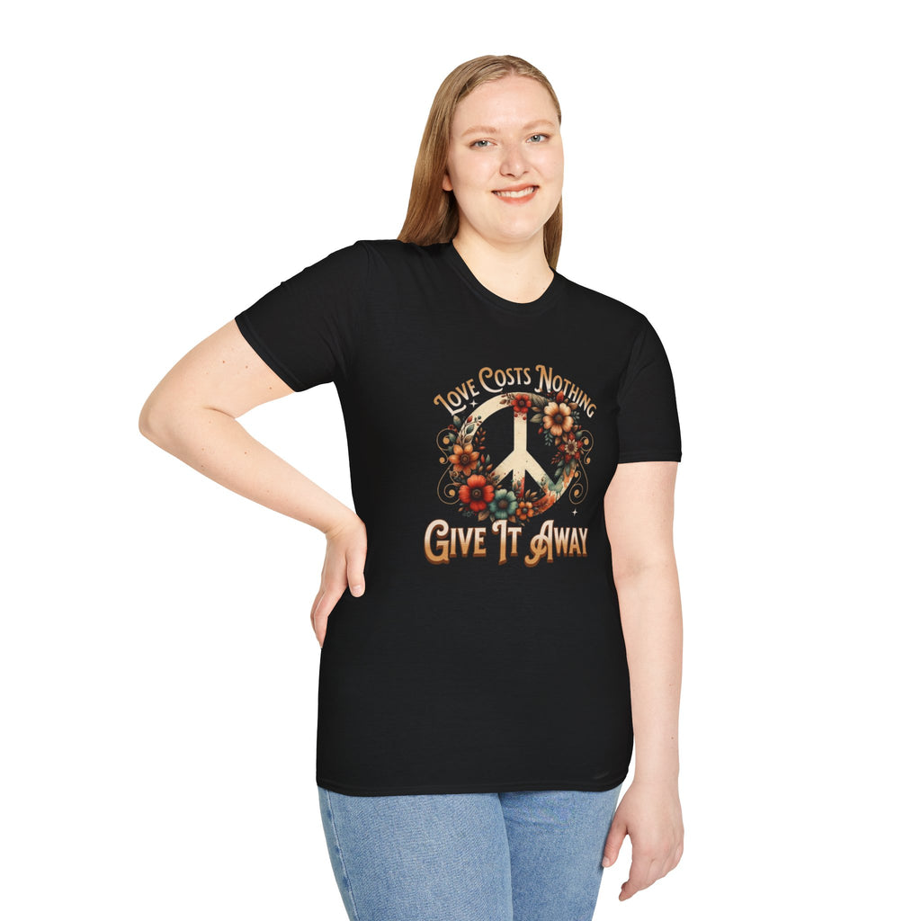 Unisex Softstyle T-Shirt - Love Costs Nothing, Give It Away Floral Peace Design