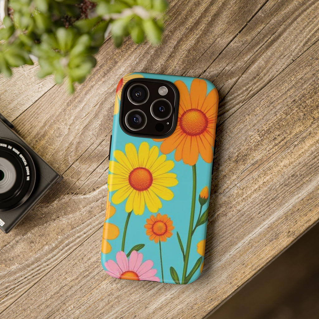 Floral Tough Phone Case for iPhone — Bright Daisy Garden Protective Cover