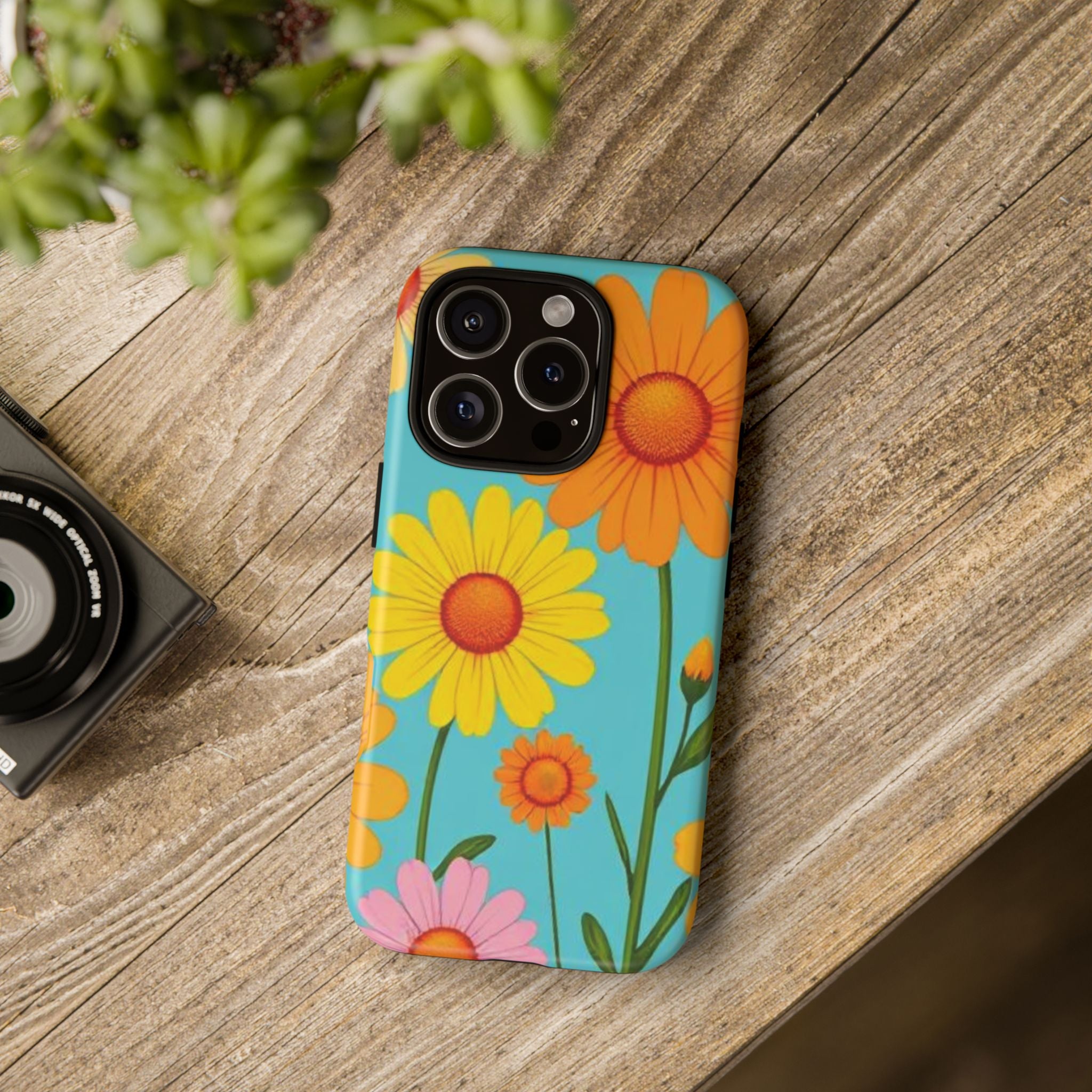 Floral Tough Phone Case for iPhone — Bright Daisy Garden Protective Cover