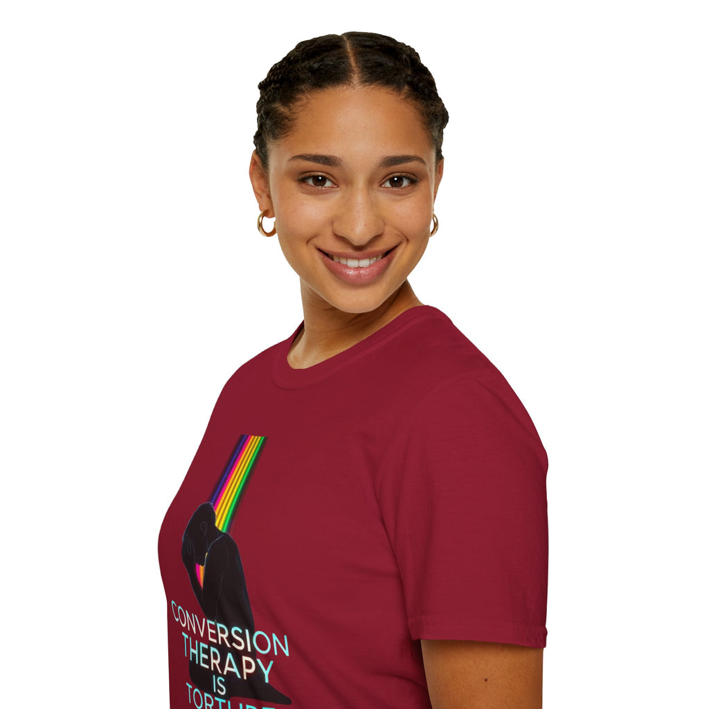 Unisex Softstyle T-Shirt - LGBTQ+ Empowerment T-Shirt: Conversion Therapy is Torture & We All Belong