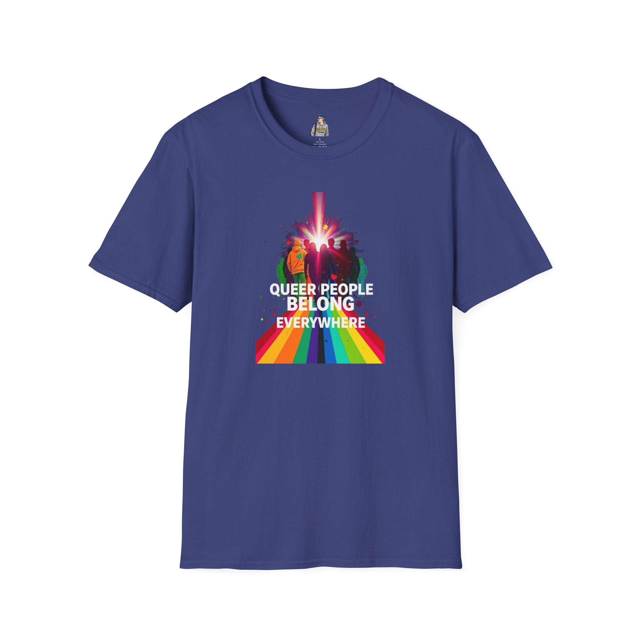 Queer Pride Unisex Softstyle T-Shirt - "Queer People Belong Everywhere"
