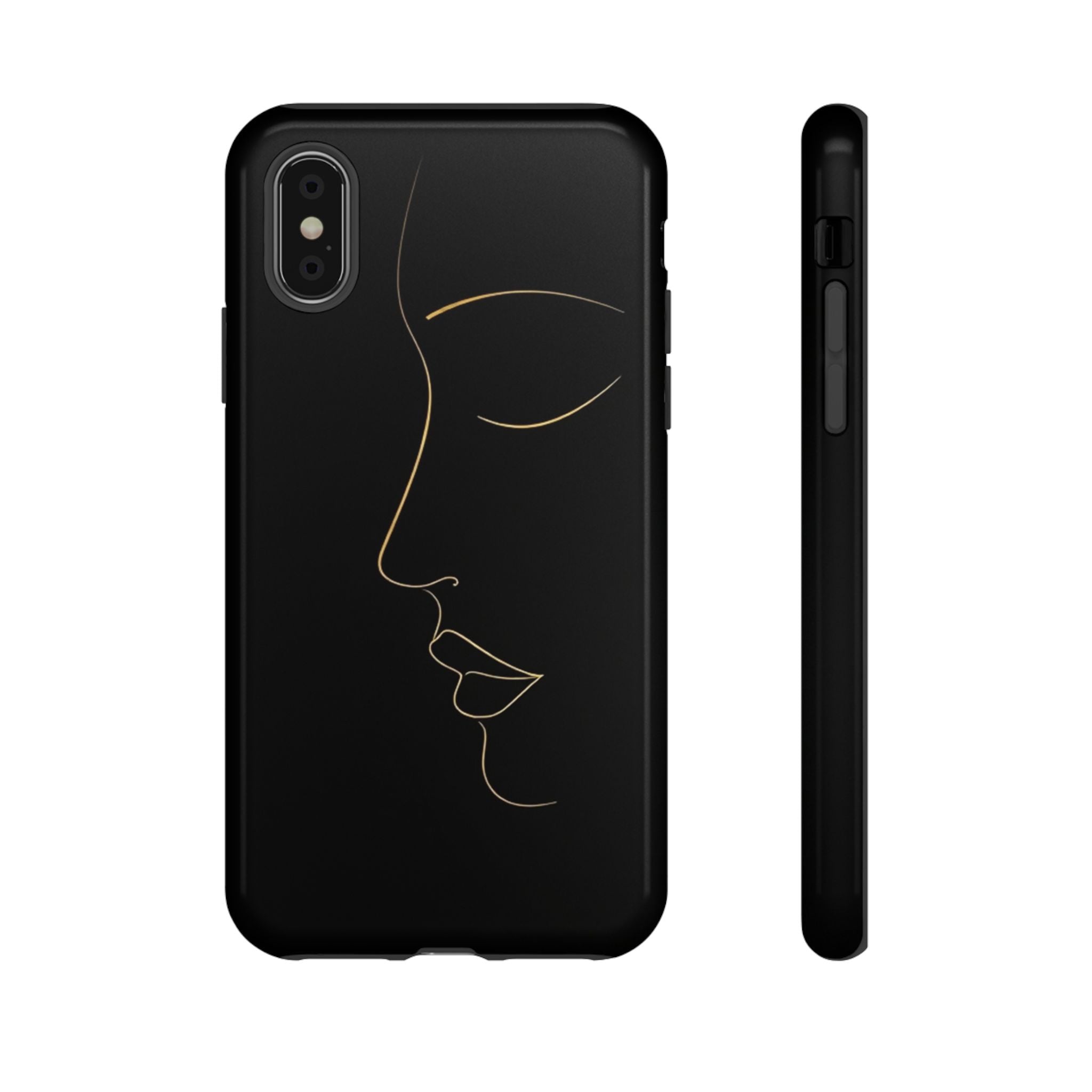 Android OR iPhone Compatible Cases - Gold Line Face Design - Unique Tough Cases