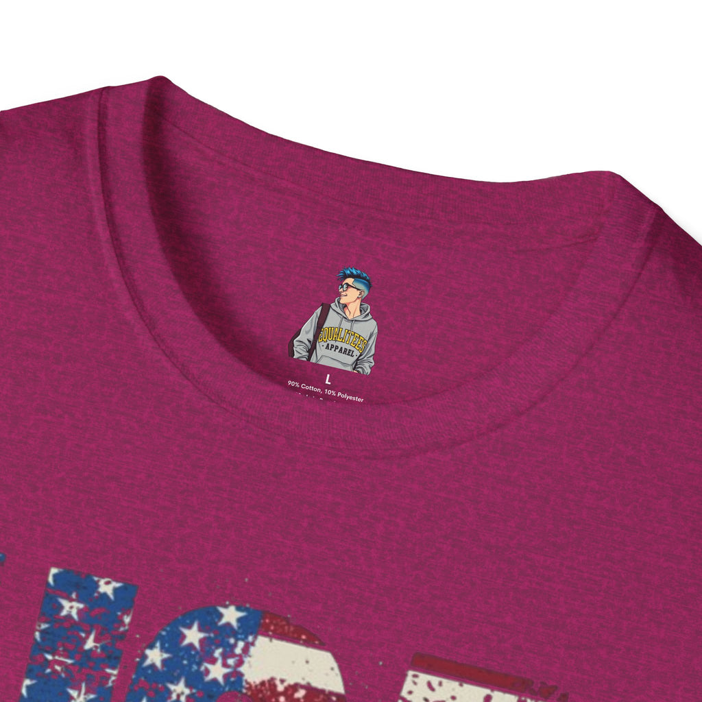 Patriotic Unisex Softstyle T-Shirt - "USA" & History Quote Design