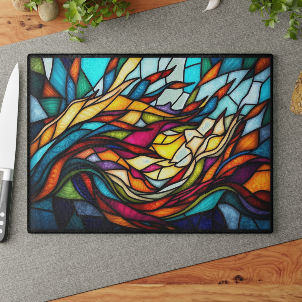 Stained Glass Art Cutting Board - Vibrant Kitchen Decor for Home Chefs
