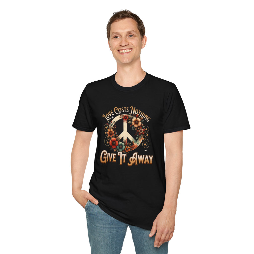 Unisex Softstyle T-Shirt - Love Costs Nothing, Give It Away Floral Peace Design