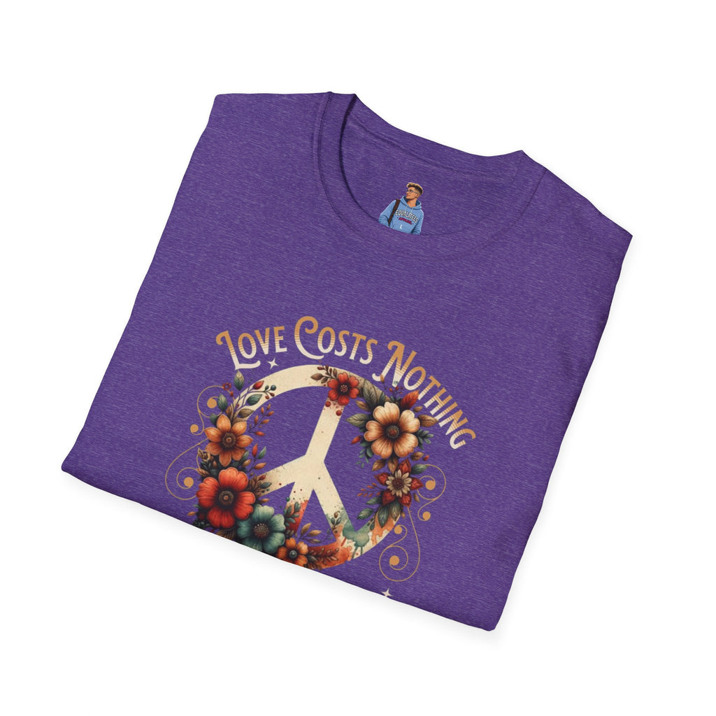 Unisex Softstyle T-Shirt - Love Costs Nothing, Give It Away Floral Peace Design