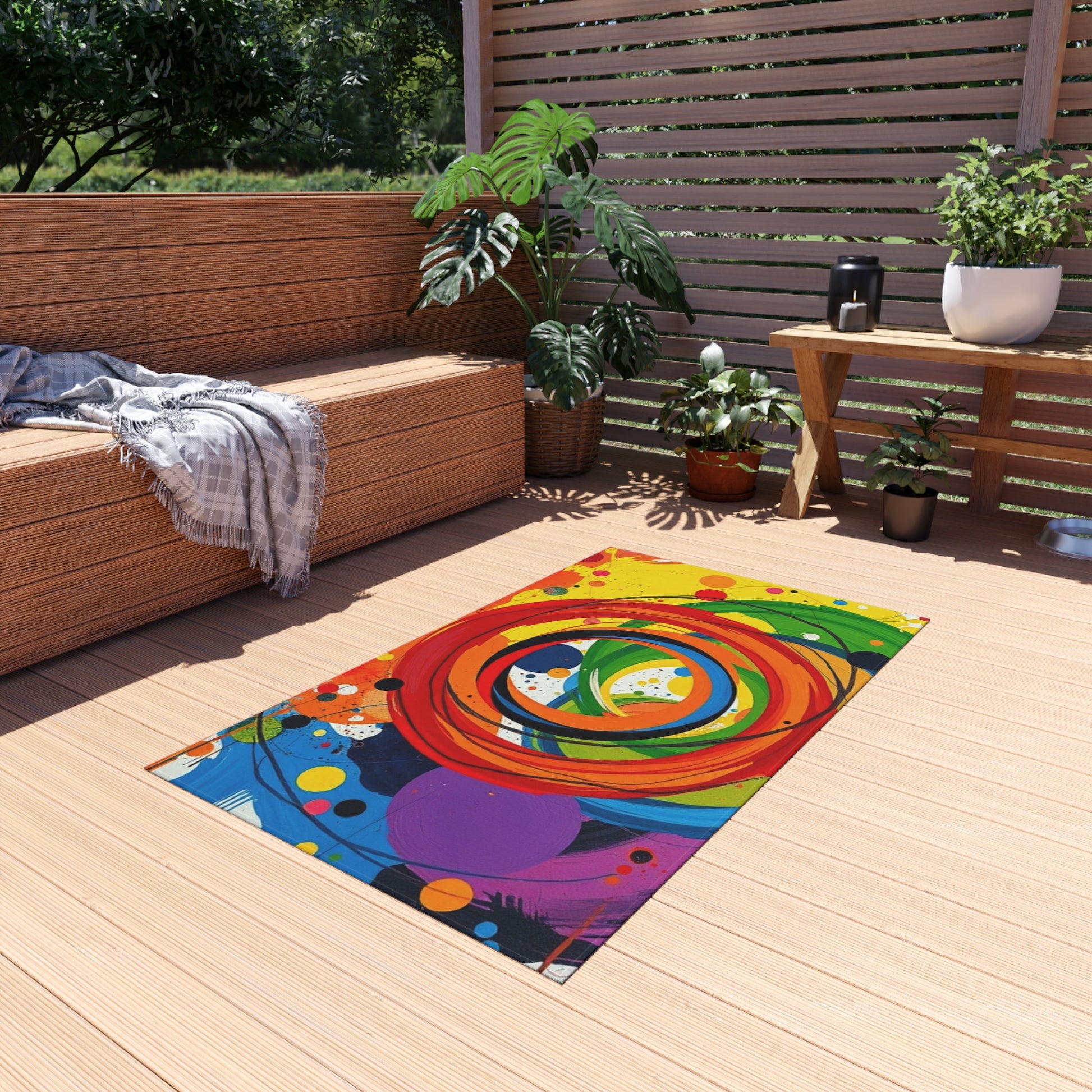 Abstract Circles and Swirls Outdoor Rug