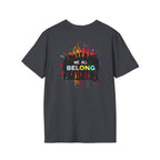 Inclusive Art Unisex Softstyle T-Shirt – ‘ Rainbow Handprint We All Belong’