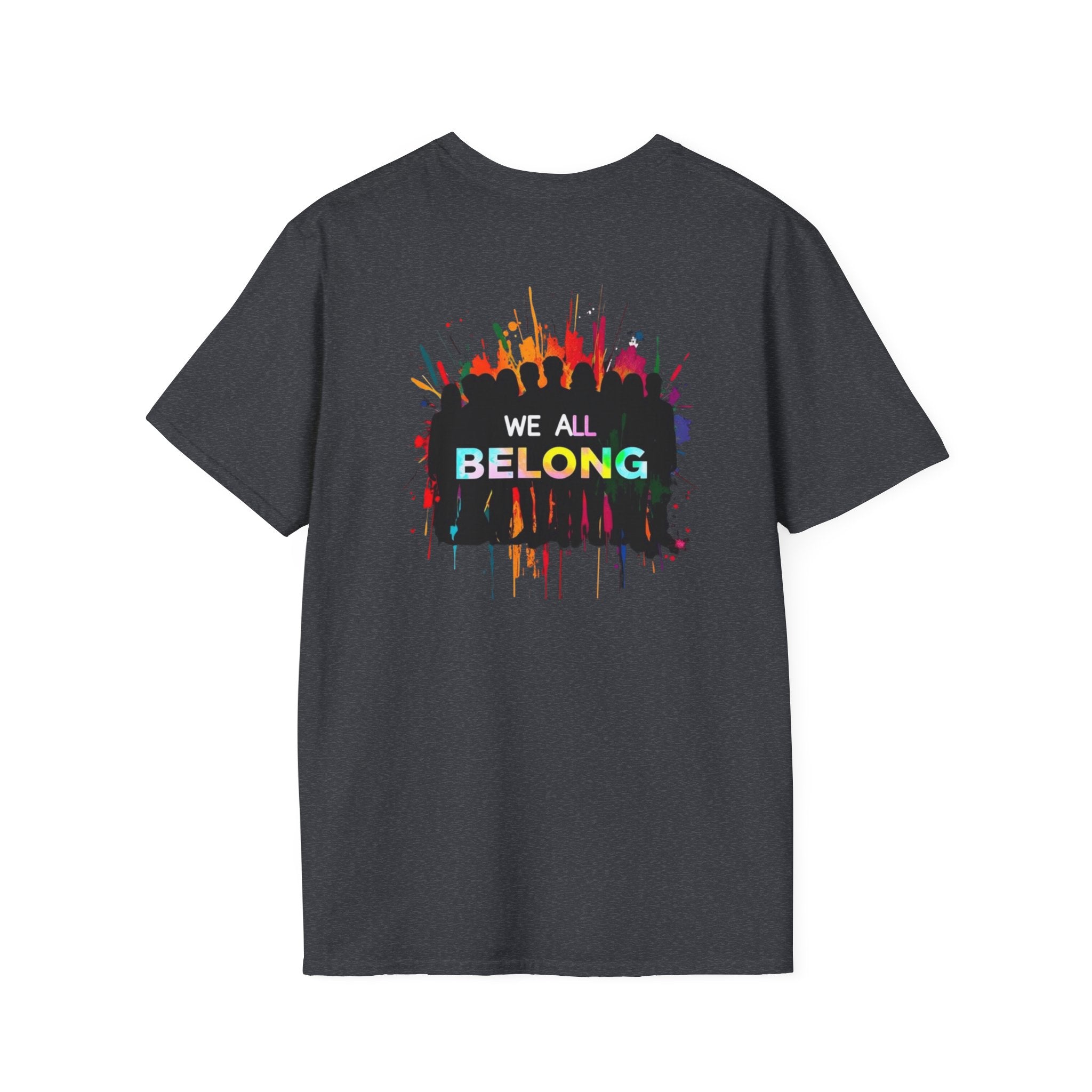 Inclusive Art Unisex Softstyle T-Shirt – ‘ Rainbow Handprint We All Belong’