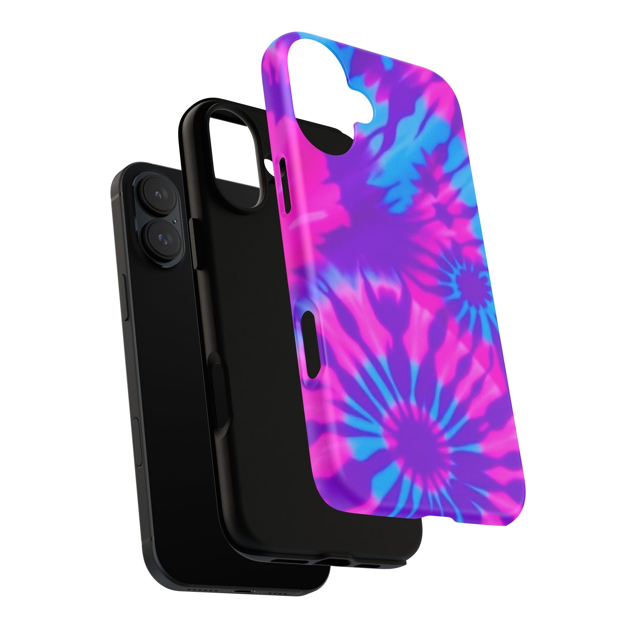 Tie-Dye Floral Phone Case for iPhone — Pink & Blue Retro Protective Tough Case