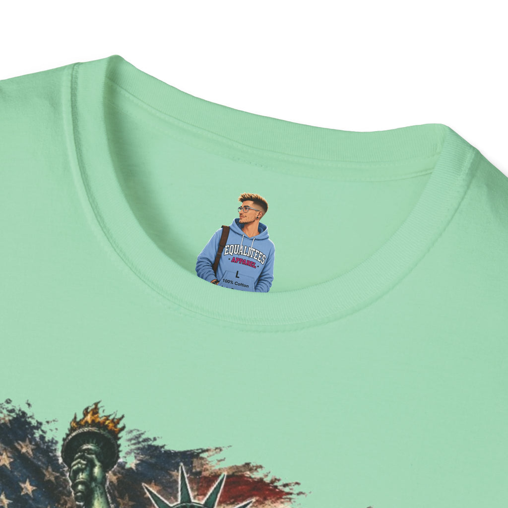 Statue of Liberty Stepping on MAGA American Flag T-Shirt — Patriotic USA Independence Day Tee