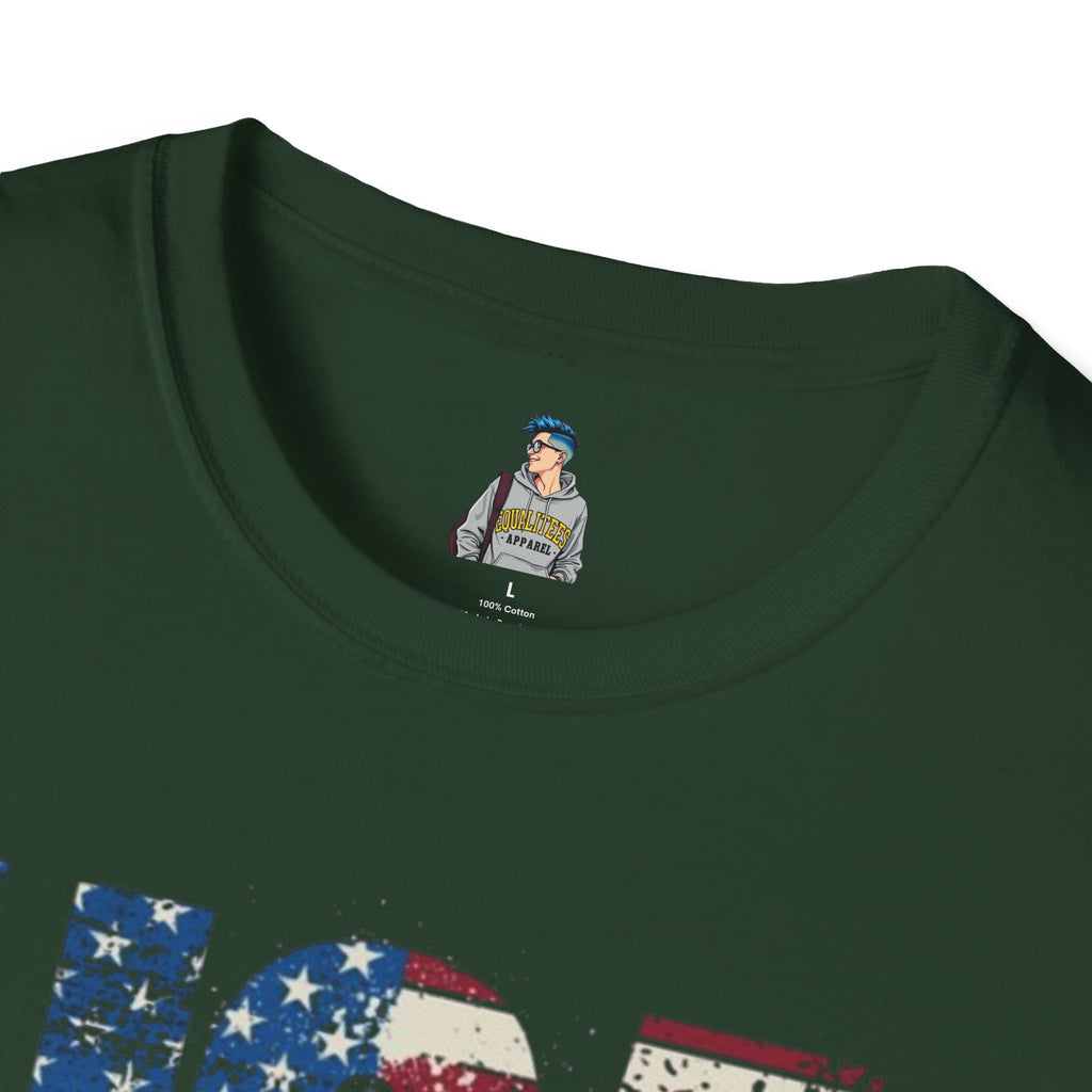 Patriotic Unisex Softstyle T-Shirt - "USA" & History Quote Design