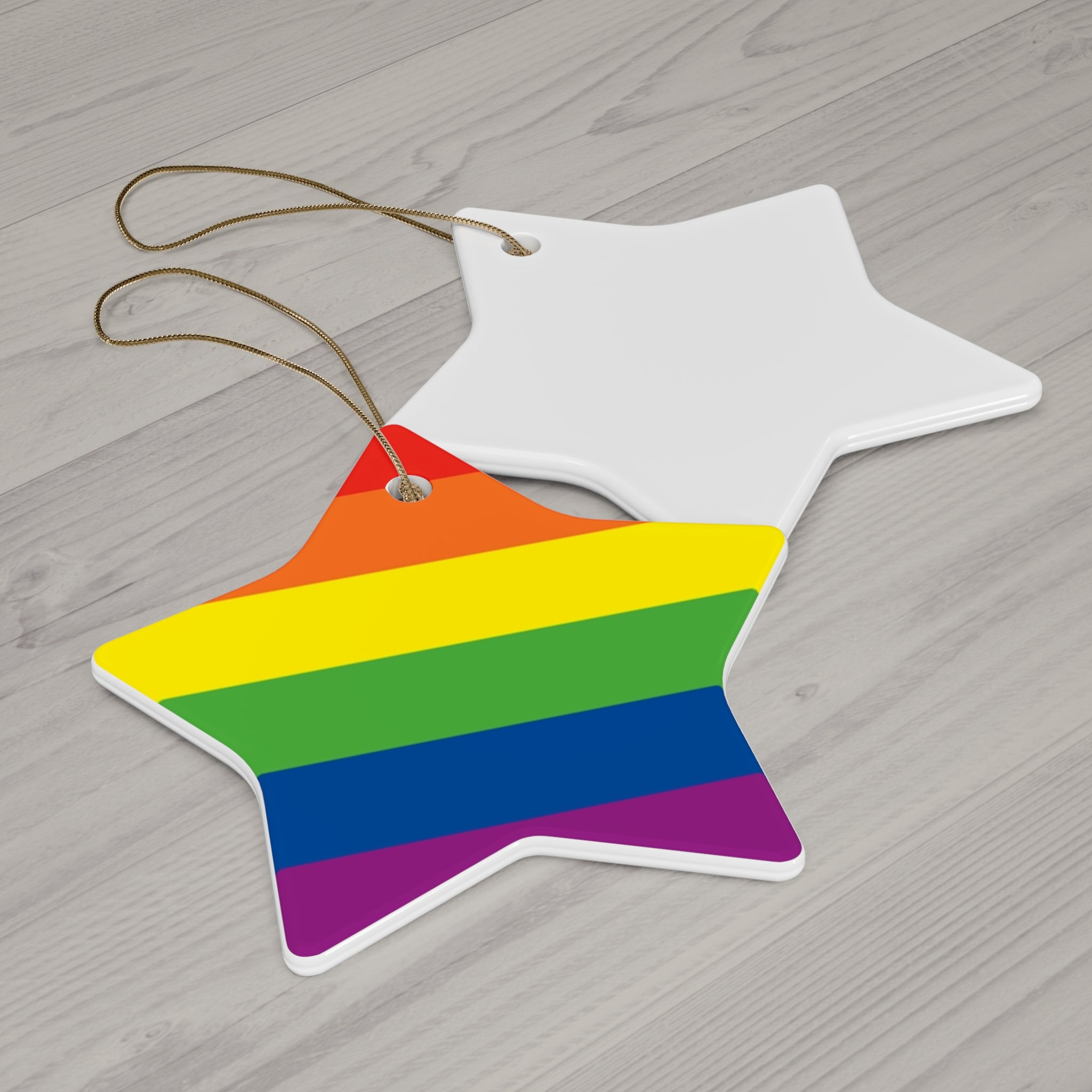 Pride Rainbow Star Ceramic Ornament - Colorful Holiday Decor