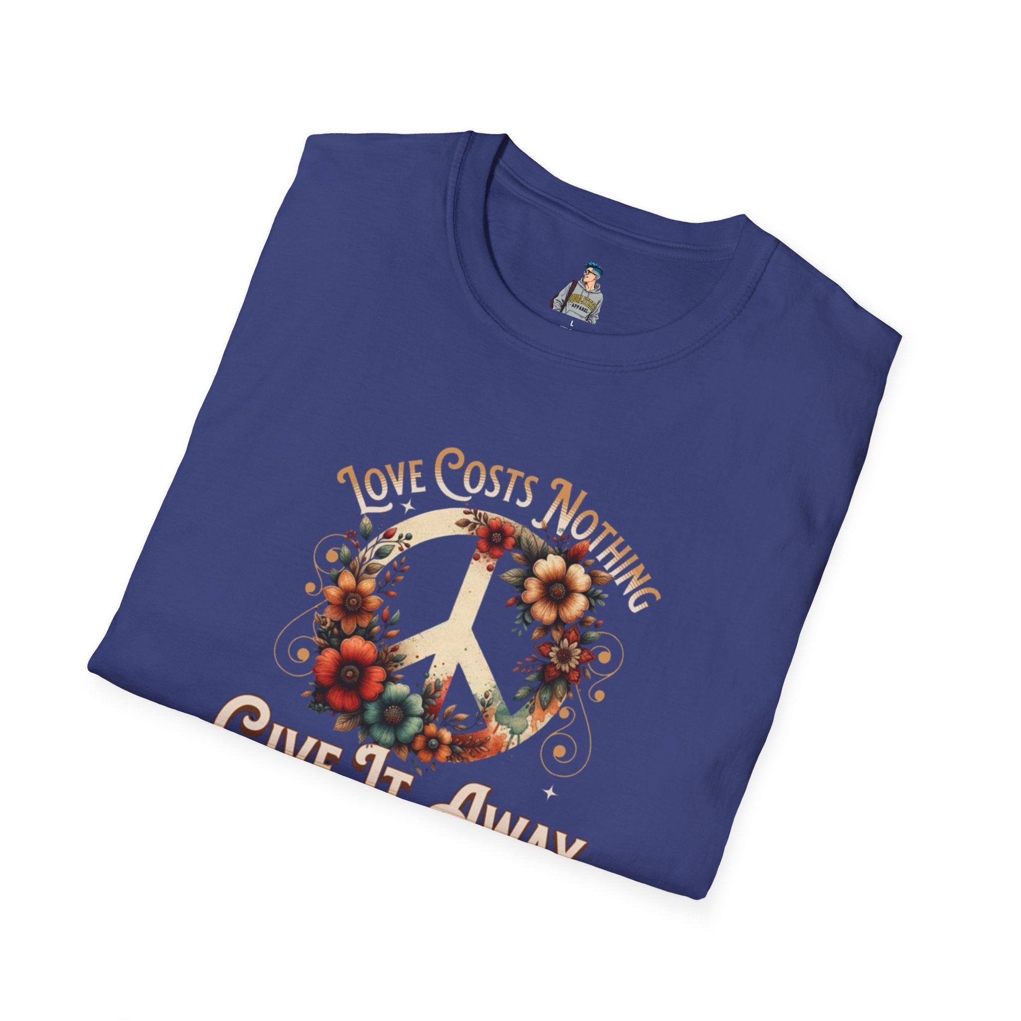 Unisex Softstyle T-Shirt - Love Costs Nothing, Give It Away Floral Peace Design