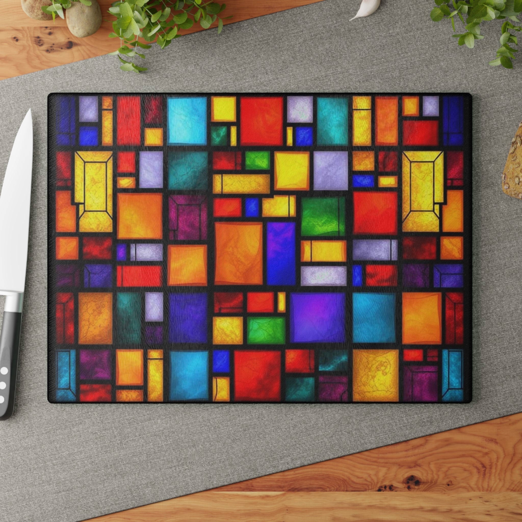 Vibrant Stained Glass Cutting Board - Colorful Kitchen Decor