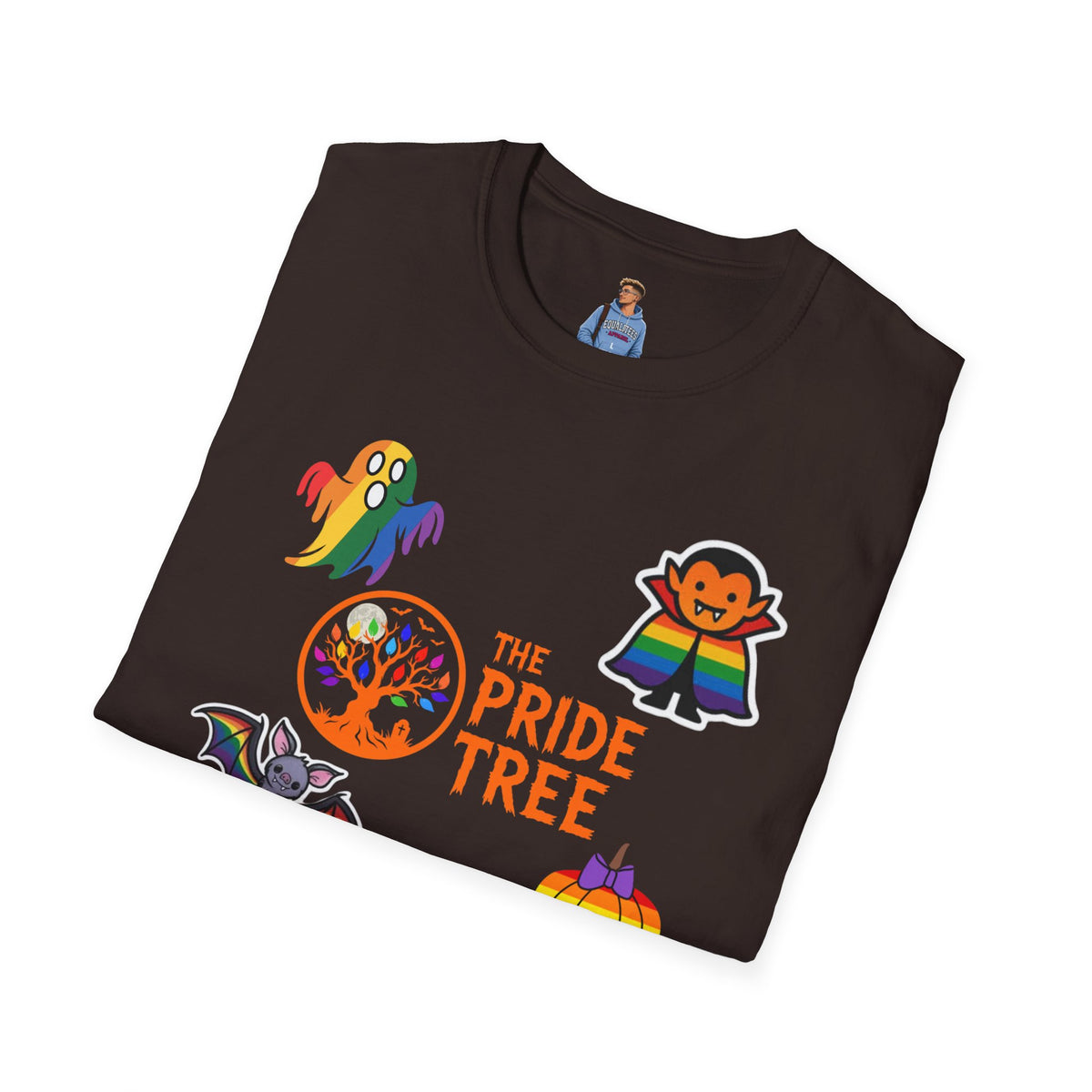 The Pride Tree Halloween T‑Shirt — Rainbow Ghosts, Pumpkins & Bat Graphic Tee