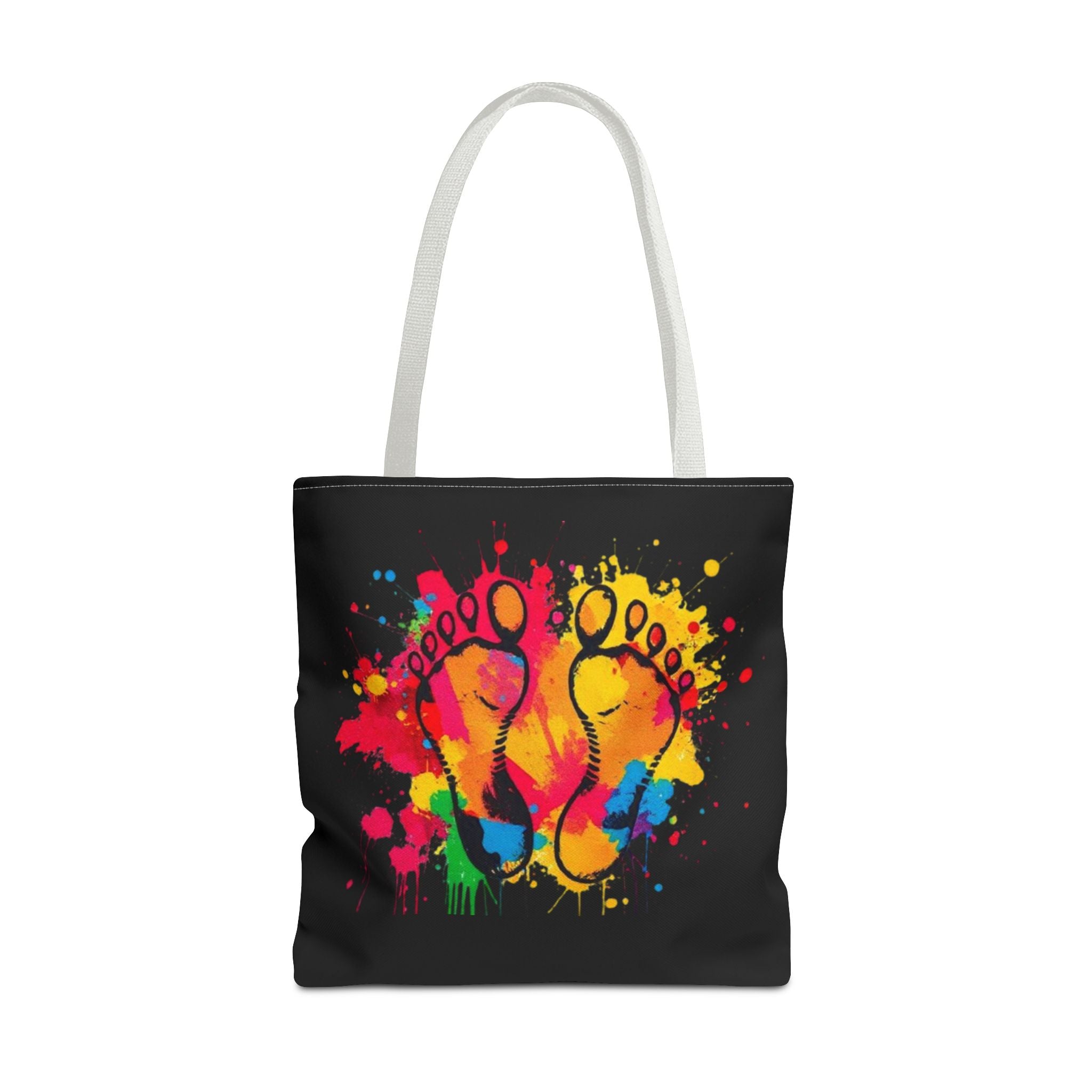 Rainbow Paint Splatter Footprints Tote Bag